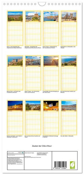 Produktbild: Familienplaner 2026 - Zauber der C&ocirc;te d'Azur mit 5 Spalten (Wandkalender, 21 x 45 cm) CALVENDO