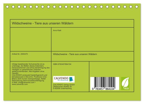 Produktbild: Wildschweine - Tiere aus unseren W&auml;ldern (Tischkalender 2026 DIN A5 quer), CALVENDO Monatskalender