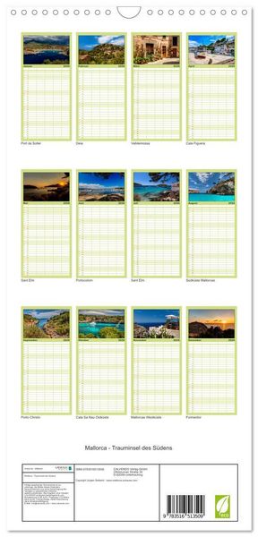 Produktbild: Familienplaner 2026 - Mallorca - Trauminsel des S&uuml;dens mit 5 Spalten (Wandkalender, 21 x 45 cm) CALVENDO
