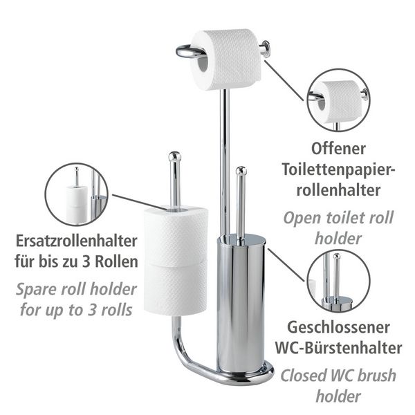 Produktbild: Stand WC-Garnitur Universalo Chrom, integrierter Toilettenpapierhalter und WC-B&uuml;rstenhalter