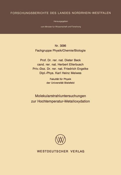 Produktbild: Molekularstrahluntersuchungen zur Hochtemperatur- Metalloxydation