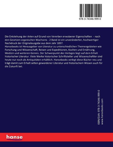 Produktbild: Die Entstehung der Arten auf Grund von Vererben erwobener Eigenschaften