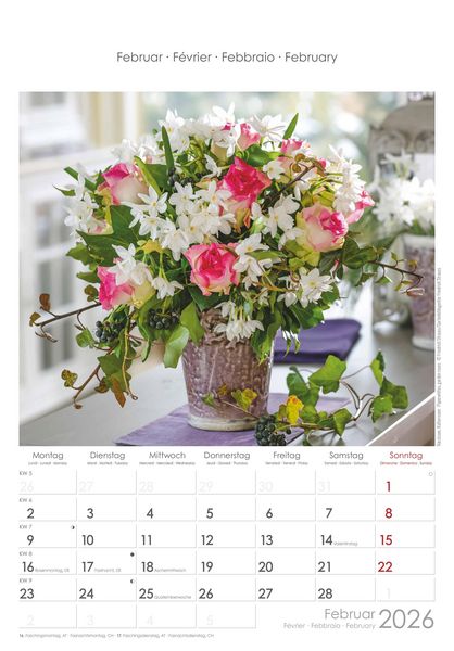 Blumen 2026 - Bildkalender 23,7x34 cm - Kalender mit Platz für Notizen - mit vielen Zusatzinformationen - Wandkalender - Blumenkalender