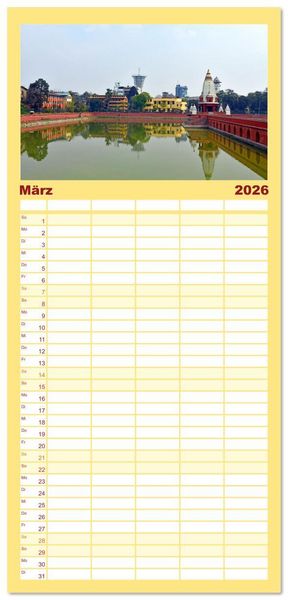 Produktbild: Familienplaner 2026 - KATHMANDU, Nepals Hauptstadt mit 5 Spalten (Wandkalender, 21 x 45 cm) CALVENDO