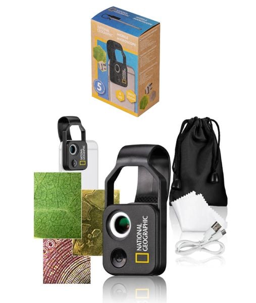 National Geographic 9118500 - Handy-Mikroskop 200x mit 200-facher Vergrößerung, CPL-Filter und 2-stufiger Beleuchtung