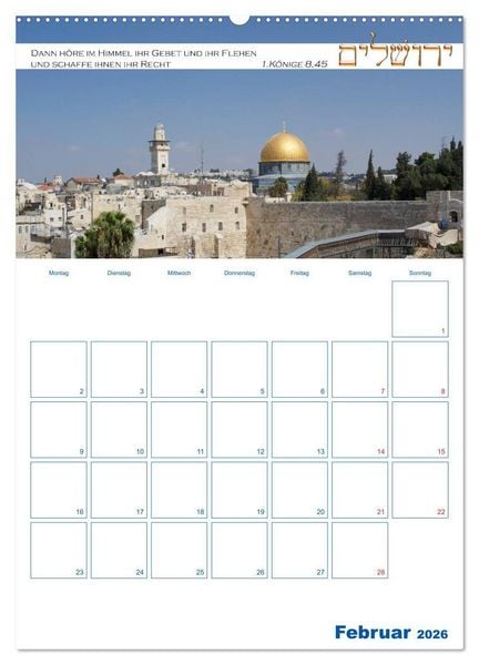 Produktbild: Jerusalem Kalender mit Bibelworten und Planer! (Wandkalender 2026 DIN A2 hoch), CALVENDO Monatskalender