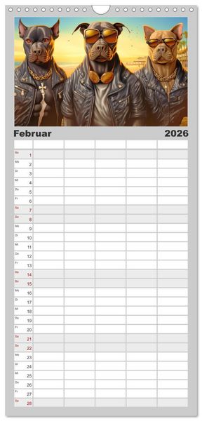 Produktbild: Familienplaner 2026 - Gangsterhunde - KI-Bilder mit 5 Spalten (Wandkalender, 21 x 45 cm) CALVENDO