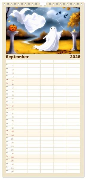Produktbild: Familienplaner 2026 - Korbinian, der kleine Geist mit 5 Spalten (Wandkalender, 21 x 45 cm) CALVENDO