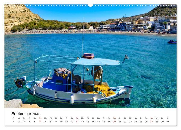 Produktbild: Farbenfrohe Boote in kristallklarem Wasser (hochwertiger Premium Wandkalender 2026 DIN A2 quer), Kunstdruck in Hochglanz