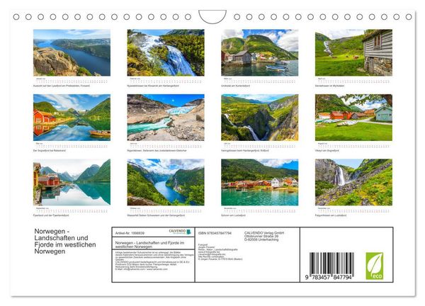 Produktbild: Norwegen - Landschaften und Fjorde im westlichen Norwegen (Wandkalender 2026 DIN A4 quer), CALVENDO Monatskalender