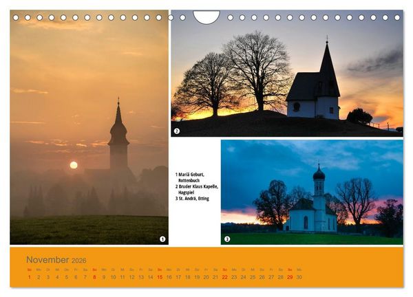Produktbild: Kirchen und Kapellen als Ausflugsziele (Wandkalender 2026 DIN A4 quer), CALVENDO Monatskalender