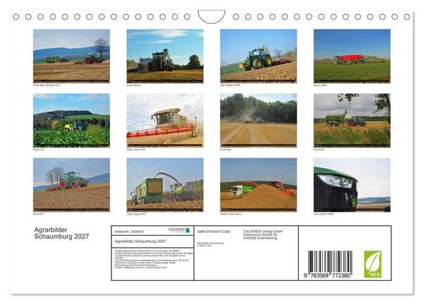 Produktbild: Agrarbilder Schaumburg 2027 (Wandkalender 2027 DIN A4 quer), CALVENDO Monatskalender