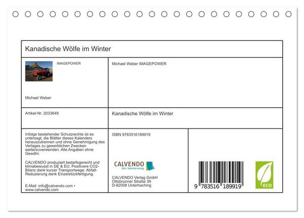 Produktbild: Kanadische W&ouml;lfe im Winter (Tischkalender 2026 DIN A5 quer), CALVENDO Monatskalender