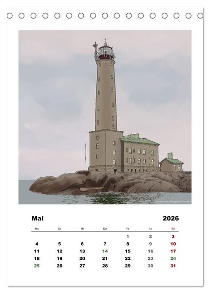 Produktbild: Leuchtt&uuml;rme der Welt - illustriert (Tischkalender 2026 DIN A5 hoch), CALVENDO Monatskalender