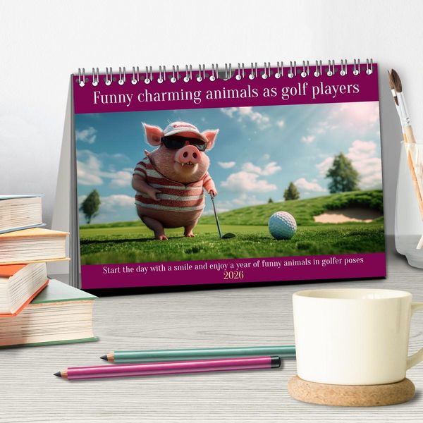 Produktbild: Funny charming animals as golf players (Desk Calendar 2026 DIN A5 landscape), CALVENDO 12 Month DeskCalendar