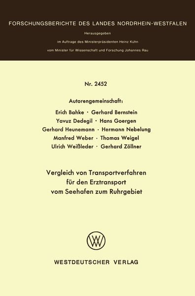 Produktbild: Vergleich von Transportverfahren f&uuml;r den Erztransport vom Seehafen zum Ruhrgebiet