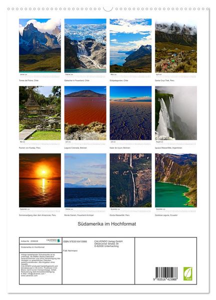 Produktbild: S&uuml;damerika im Hochformat (hochwertiger Premium Wandkalender 2026 DIN A2 hoch), Kunstdruck in Hochglanz