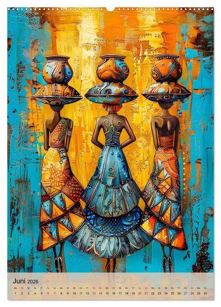 Produktbild: Afrikanische Eleganz - Illustrationen in harmonischen Farben (Wandkalender 2026 DIN A2 hoch), CALVENDO Monatskalender