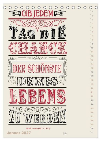 Produktbild: Die sch&ouml;nsten Lebensweisheiten Typo - Kalender (Tischkalender 2027 DIN A5 hoch), CALVENDO Monatskalender