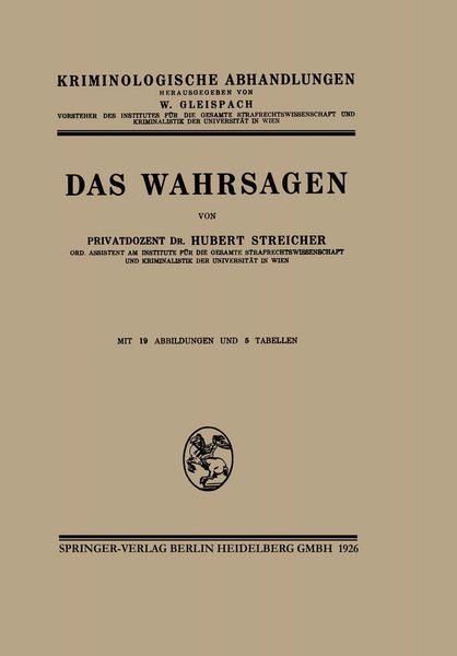 Das Wahrsagen, Taschenbuch von Hubert-J. Streicher, Springer Berlin, 9783662416921