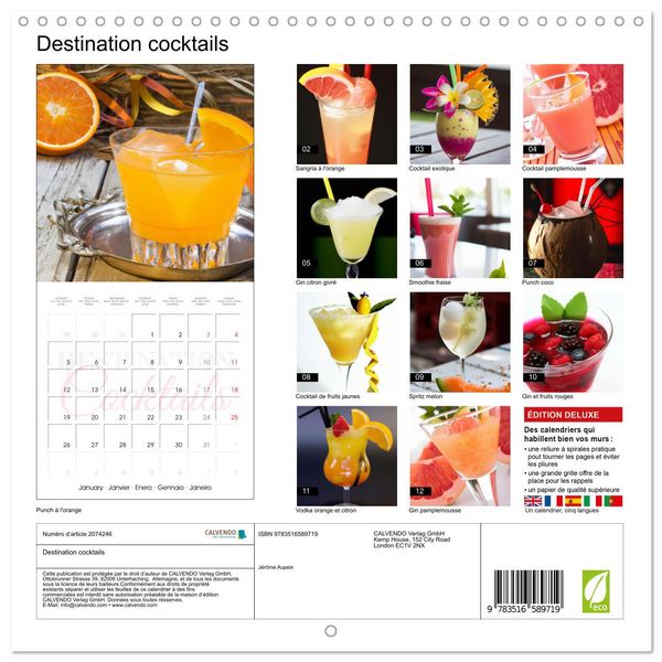Produktbild: Destination cocktails (Calendrier mural carr&eacute; 2026 30x30 cm) Calendrier double avec une page pour vos prises de notes