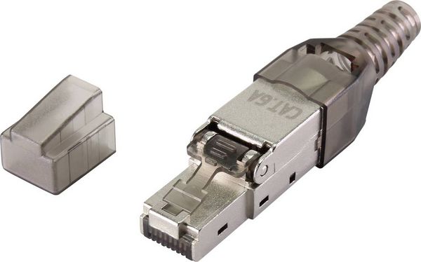 Produktbild: Renkforce Renkforce CAT6A Feldkonfektionsstecker RF-4538312 Stecker, gerade Polzahl Sensoren 8P8C Schwarz (transparent) 1 St.