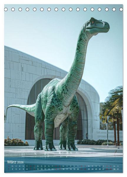 Produktbild: Dinos unterwegs: Urzeitriesen erkunden unsere Welt (Tischkalender 2026 DIN A5 hoch), CALVENDO Monatskalender