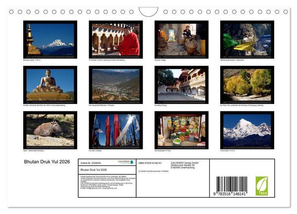 Produktbild: Bhutan Druk Yul 2026 (Wandkalender 2026 DIN A4 quer), CALVENDO Monatskalender
