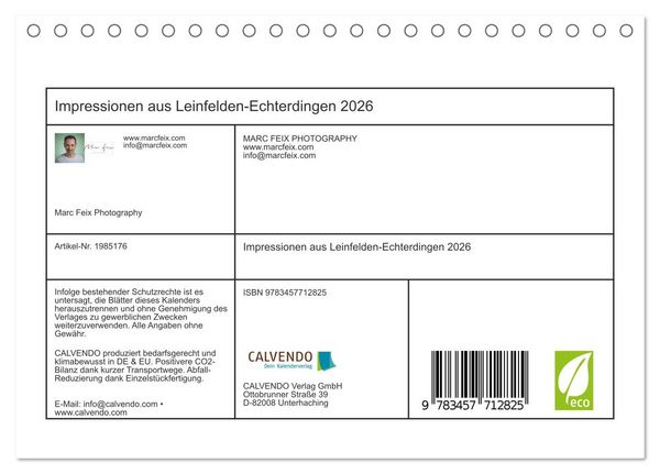 Produktbild: Impressionen aus Leinfelden-Echterdingen 2026 (Tischkalender 2026 DIN A5 quer), CALVENDO Monatskalender