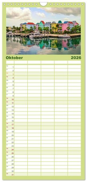 Produktbild: Familienplaner 2026 - Die Westindischen Inseln - Bahamas mit 5 Spalten (Wandkalender, 21 x 45 cm) CALVENDO