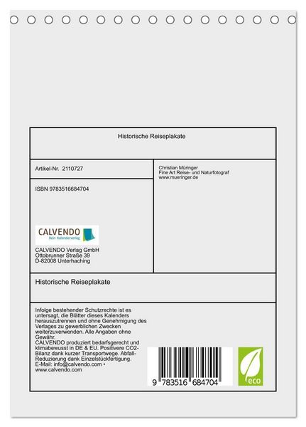 Produktbild: Historische Reiseplakate (Tischkalender 2026 DIN A5 hoch), CALVENDO Monatskalender