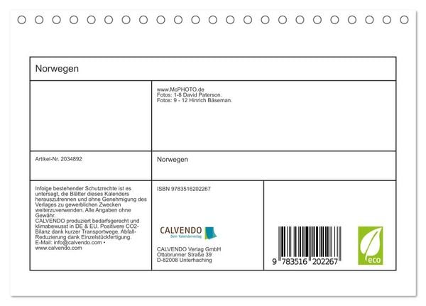 Produktbild: Norwegen (Tischkalender 2026 DIN A5 quer), CALVENDO Monatskalender