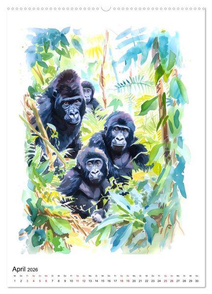Produktbild: Afrikas Tiere - Illustriert in Wasserfarben (Wandkalender 2026 DIN A2 hoch), CALVENDO Monatskalender
