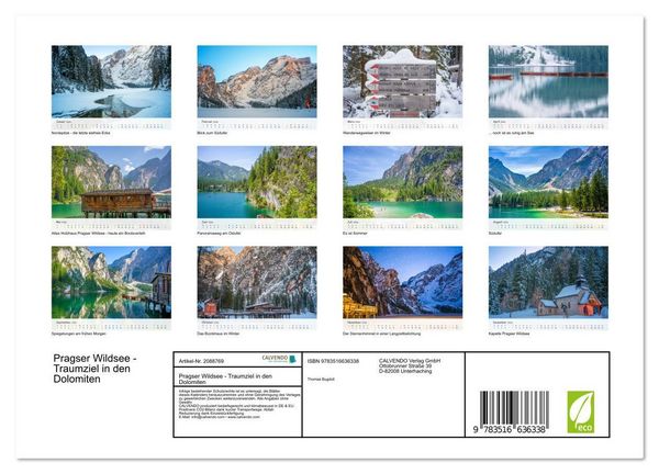 Produktbild: Pragser Wildsee - Traumziel in den Dolomiten (Wandkalender 2026 DIN A4 quer), CALVENDO Monatskalender