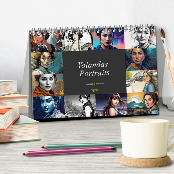 Produktbild: Yolanda's portraits, a graphic portfolio (Desk Calendar 2026 DIN A5 landscape), CALVENDO 12 Month DeskCalendar
