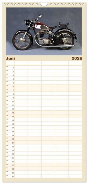 Produktbild: Familienplaner 2026 - Deutsche Motorrad - Legenden - Rollende Kunstwerke aus alten Zeiten mit 5 Spalten (Wandkalender, 21 x 45 cm) CALVENDO