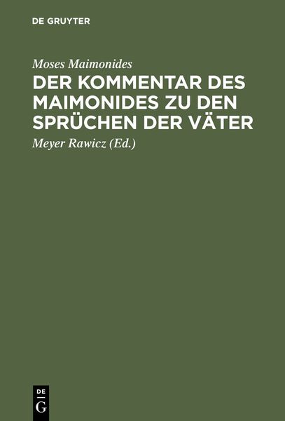 Produktbild: Der Kommentar des Maimonides zu den Spr&uuml;chen der V&auml;ter