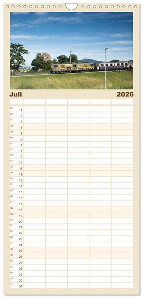 Produktbild: Familienplaner 2026 - Schweizer Eisenbahn mit 5 Spalten (Wandkalender, 21 x 45 cm) CALVENDO