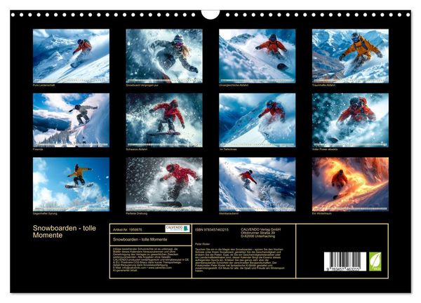 Produktbild: Snowboarden - tolle Momente (Wandkalender 2026 DIN A3 quer), CALVENDO Monatskalender