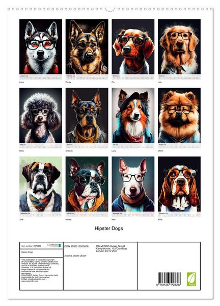 Produktbild: Hipster Dogs (High Quality Premium Wall Calendar 2026 DIN A2 portrait),CALVENDO 12 Month Wall Calendar