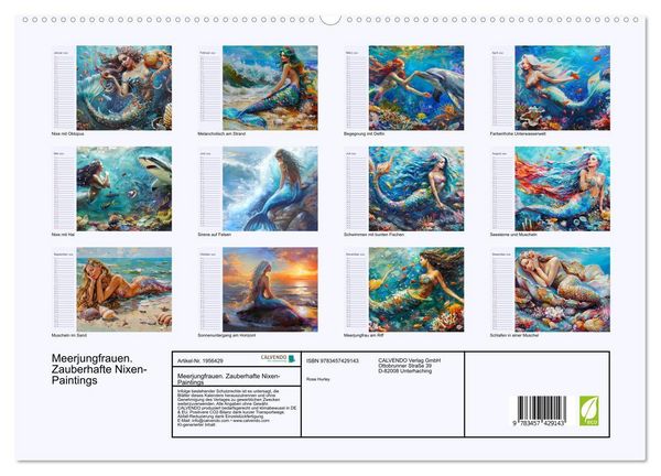 Produktbild: Meerjungfrauen. Zauberhafte Nixen-Paintings (hochwertiger Premium Wandkalender 2026 DIN A2 quer), Kunstdruck in Hochglanz