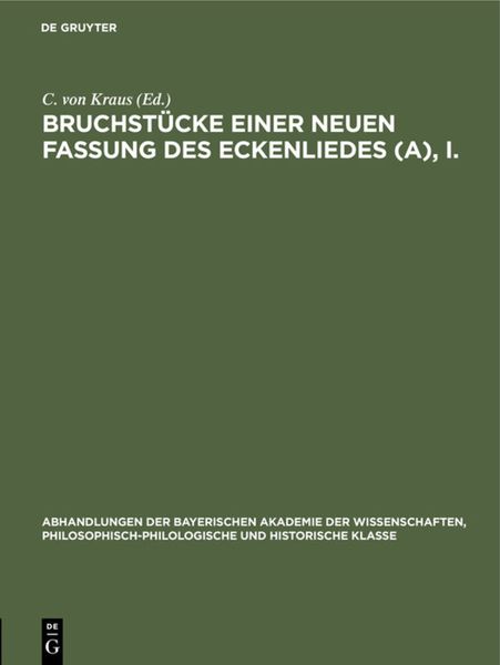 Produktbild: Bruchst&uuml;cke einer neuen Fassung des Eckenliedes (A), I.