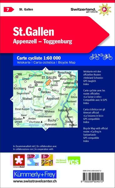 Produktbild: Radwanderkarte St. Gallen - Appenzell - Toggenburg mit Ortsindex (7)