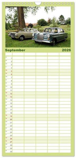 Produktbild: Familienplaner 2026 - Oldtimer vergangenger Jahrzehnte mit 5 Spalten (Wandkalender, 21 x 45 cm) CALVENDO
