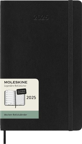 Moleskine 12 Monate Wochen Notizkalender Deutsch 2025, Large/A5, Weicher Einband, Schwarz