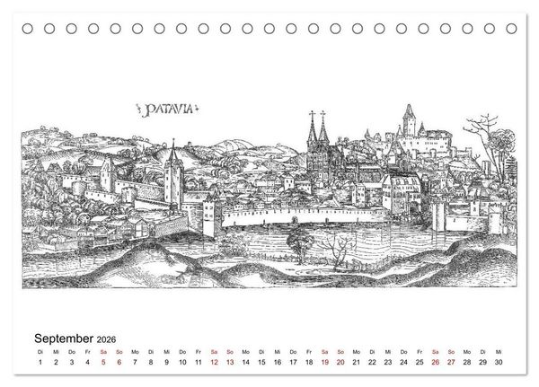 Produktbild: Schedelsche Weltchronik Deutsche St&auml;dte 1493 (Tischkalender 2026 DIN A5 quer), CALVENDO Monatskalender