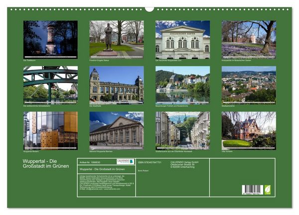 Produktbild: Wuppertal - Die Gro&szlig;stadt im Gr&uuml;nen (Wandkalender 2026 DIN A2 quer), CALVENDO Monatskalender