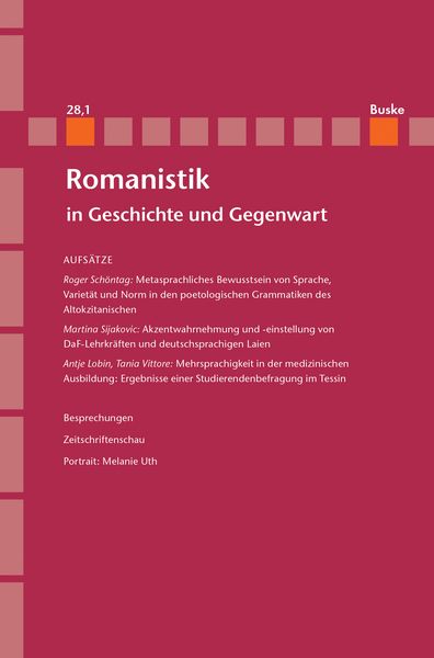Produktbild: Romanistik in Geschichte und Gegenwart Jahrgang 28 Heft 1