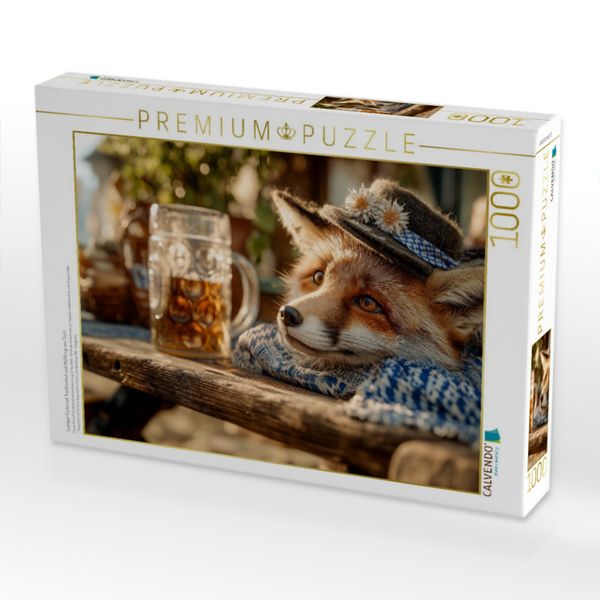 Produktbild: CALVENDO Puzzle Lustiger Fuchs mit Trachtenhut und Ma&szlig;krug am Tisch | 1000 Teile Lege-Gr&ouml;&szlig;e 64x48cm Foto-Puzzle f&uuml;r gl&uuml;ckliche Stunden