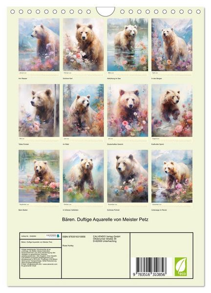 Produktbild: B&auml;ren. Duftige Aquarelle von Meister Petz (Wandkalender 2026 DIN A4 hoch), CALVENDO Monatskalender